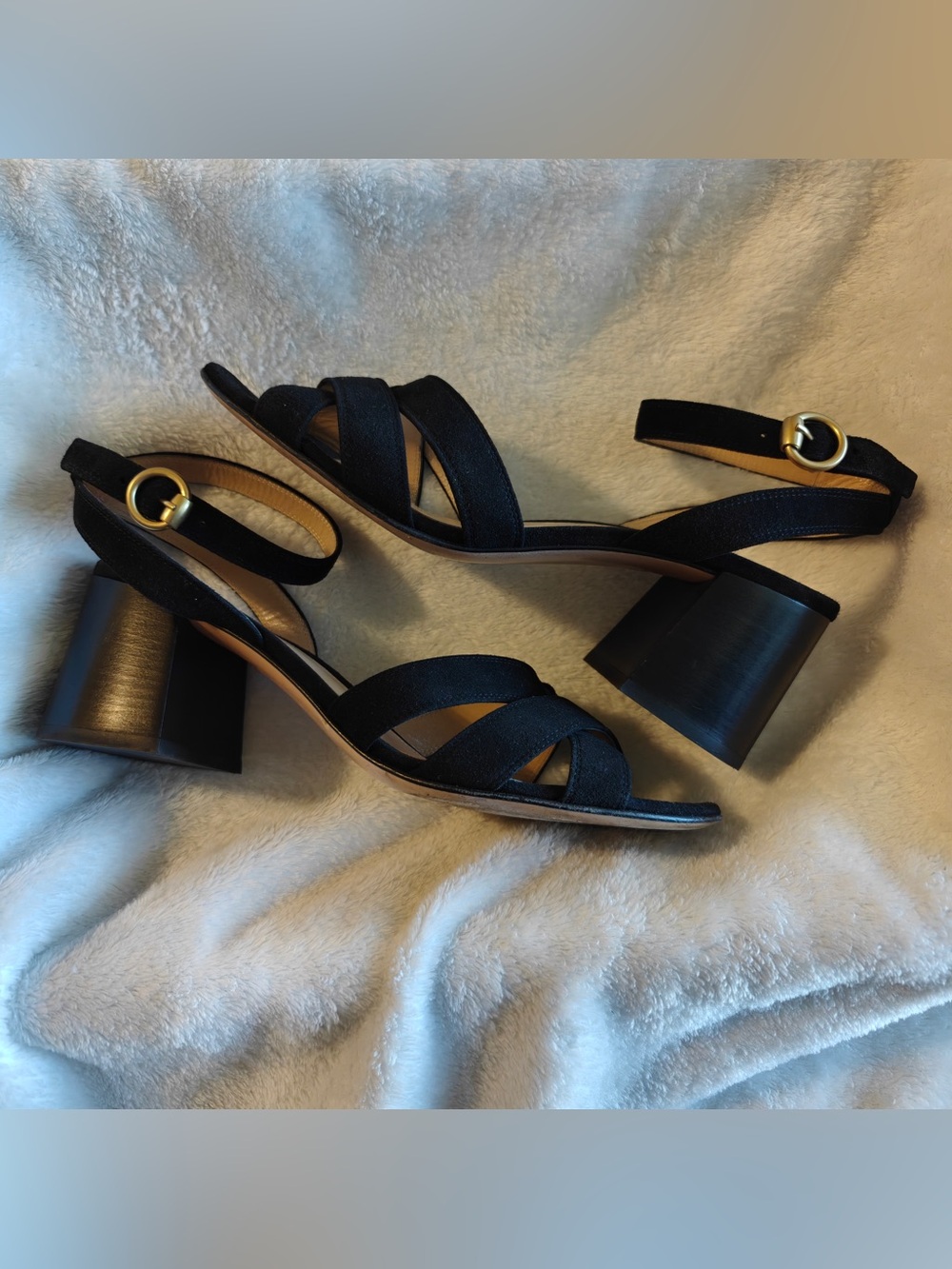 Gianvito Rossi Black Suede Strappy Block Heel Sandals Size 39 Italy